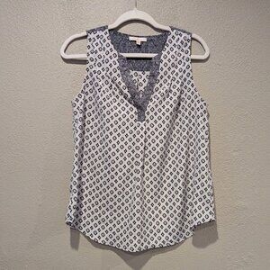 Skies Are Blue Black & White Geometric Diamond Print Sleeveless Blouse | Small
